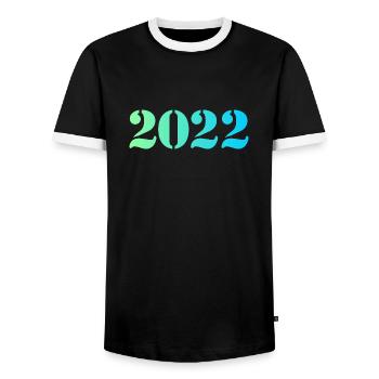 2022 - Men's Ringer Shirt - black/white - Front - AI Model Female 172 light (172cm) & AI Model Male 178 light (178cm)
