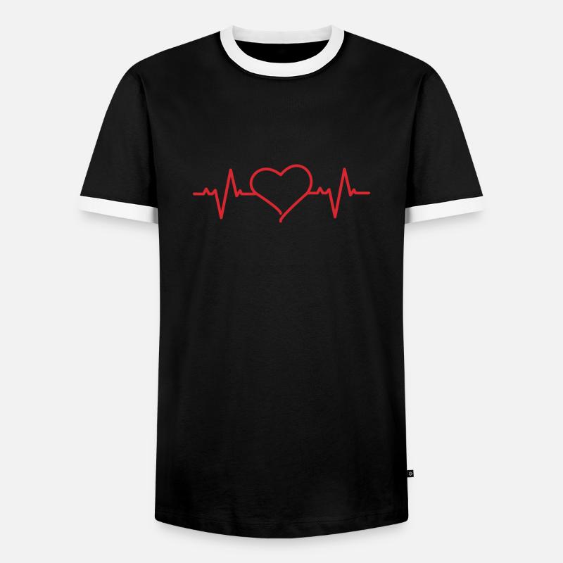 Herz mit Herzfrequenz - Männer Kontrast-T-Shirt - Schwarz/Weiß