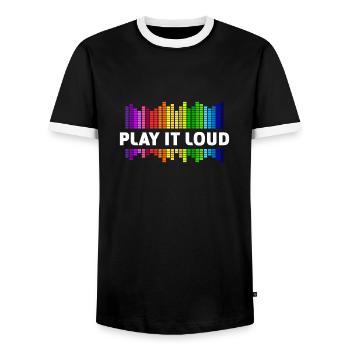 Play it loud Equalizer Music Rainbow Colorful Disco - Men's Ringer Shirt - black/white - Front - AI Model Female 172 light (172cm) & AI Model Male 178 light (178cm)