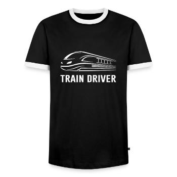 Conducteur de train Conducteur de train Profession Locomotive de chemin de fer - T-shirt contrasté Homme - noir/blanc - Devant - AI Model Female 172 light (172cm) & AI Model Male 178 light (178cm)