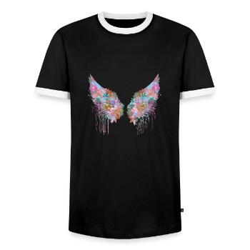 ailes d’ange, ailes, colorées, ailes d’ange, fleurs - T-shirt contrasté Homme - noir/blanc - Devant - AI Model Female 172 light (172cm) & AI Model Male 178 light (178cm)