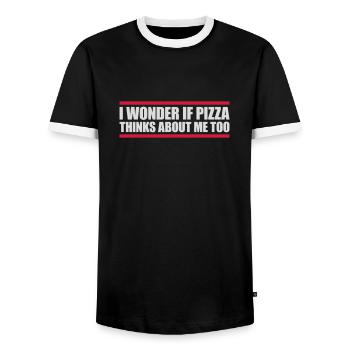 pizza thinks about me - Männer Kontrast-T-Shirt - Schwarz/Weiß - Vorne - AI Model Female 172 light (172cm) & AI Model Male 178 light (178cm)
