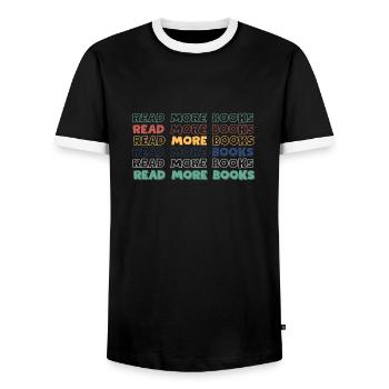 READ MORE BOOKS - Men's Ringer Shirt - black/white - Front - AI Model Female 172 light (172cm) & AI Model Male 178 light (178cm)