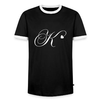 Letter k heart calligraphy - Men's Ringer Shirt - black/white - Front - AI Model Female 172 light (172cm) & AI Model Male 178 light (178cm)
