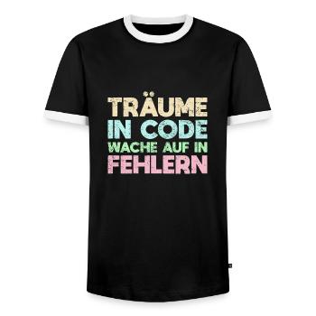 Träume In Code, Wache Auf In Fehlern - Männer Kontrast-T-Shirt - Schwarz/Weiß - Vorne - AI Model Female 172 light (172cm) & AI Model Male 178 light (178cm)