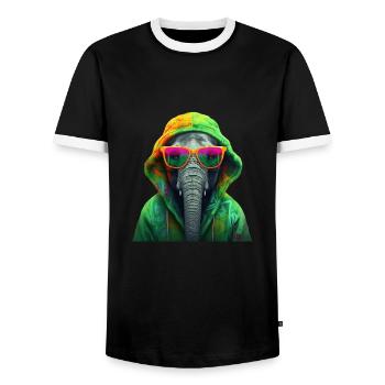 Elephant Africa Asia Animal Cool Elephants Colorful - Men's Ringer Shirt - black/white - Front - AI Model Female 172 light (172cm) & AI Model Male 178 light (178cm)
