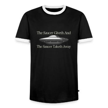 Saucer Lover Giveth And Taketh Away UFO Alien - Männer Kontrast-T-Shirt - Schwarz/Weiß - Vorne - AI Model Female 172 light (172cm) & AI Model Male 178 light (178cm)