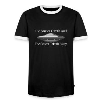 Saucer Lover Giveth And Taketh Away UFO Alien - Männer Kontrast-T-Shirt - Schwarz/Weiß - Vorne - AI Model Female 172 light (172cm) & AI Model Male 178 light (178cm)