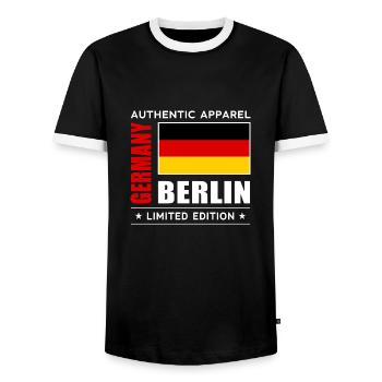 Berlin - Männer Kontrast-T-Shirt - Schwarz/Weiß - Vorne - AI Model Female 172 light (172cm) & AI Model Male 178 light (178cm)