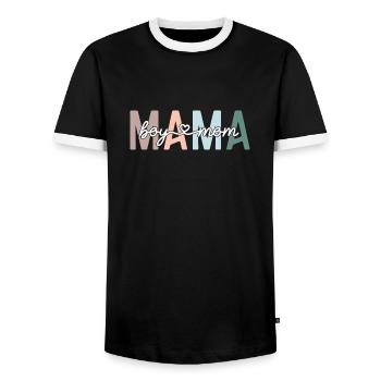 Mama Boy Mom Retro Mother's Day - Men's Ringer Shirt - black/white - Front - AI Model Female 172 light (172cm) & AI Model Male 178 light (178cm)