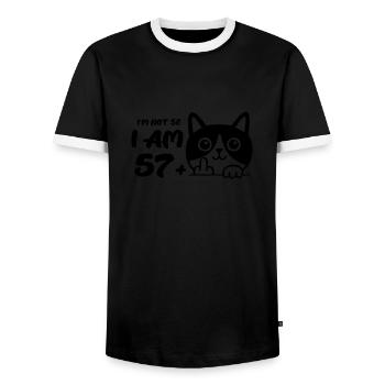 Je n’ai pas 58 ans, j’en ai 57 plus 1 doigt d’honneur - T-shirt contrasté Homme - noir/blanc - Devant - AI Model Female 172 light (172cm) & AI Model Male 178 light (178cm)