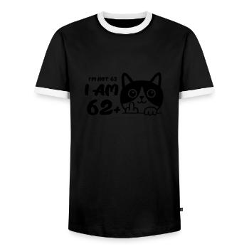 Je n’ai pas 63 ans, j’en ai 62 plus 1 doigt d’honneur - T-shirt contrasté Homme - noir/blanc - Devant - AI Model Female 172 light (172cm) & AI Model Male 178 light (178cm)