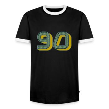 90. 90 ANS. 90e ANNIVERSAIRE. ANNIVERSAIRE 90 ANS. - T-shirt contrasté Homme - noir/blanc - Devant - AI Model Female 172 light (172cm) & AI Model Male 178 light (178cm)
