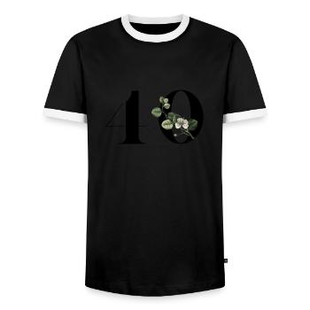Number 40 Green Floral - 40th Floral Birthday - Men's Ringer Shirt - black/white - Front - AI Model Female 172 light (172cm) & AI Model Male 178 light (178cm)
