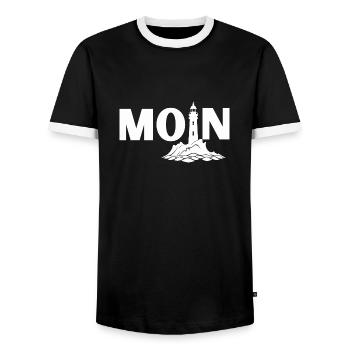 Norddeutsches Maritimes Moin Design mit Leuchtturm - Männer Kontrast-T-Shirt - Schwarz/Weiß - Vorne - AI Model Female 172 light (172cm) & AI Model Male 178 light (178cm)