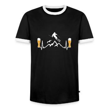 Apres Ski Beer Wheat Gift Funny ECG - Men's Ringer Shirt - black/white - Front - AI Model Female 172 light (172cm) & AI Model Male 178 light (178cm)