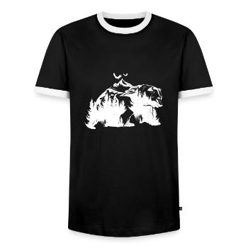 The bear is in the forest - Men's Ringer Shirt - black/white - Front - AI Model Female 172 light (172cm) & AI Model Male 178 light (178cm)