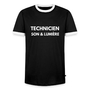 T-shirt Technicien son lumière - T-shirt contrasté Homme - noir/blanc - Devant - AI Model Female 172 light (172cm) & AI Model Male 178 light (178cm)