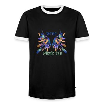 rettet winnetou ,iFlügel Malerei, illustration - Männer Kontrast-T-Shirt - Schwarz/Weiß - Vorne - AI Model Female 172 light (172cm) & AI Model Male 178 light (178cm)