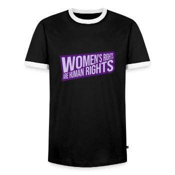 citation féministe sur les droits des femmes - T-shirt contrasté Homme - noir/blanc - Devant - AI Model Female 172 light (172cm) & AI Model Male 178 light (178cm)