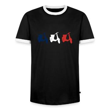 Frankreich Motorroller Scooter Moped - Männer Kontrast-T-Shirt - Schwarz/Weiß - Vorne - AI Model Female 172 light (172cm) & AI Model Male 178 light (178cm)