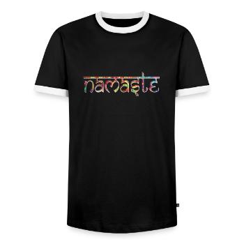 Namaste Schriftzug - Männer Kontrast-T-Shirt - Schwarz/Weiß - Vorne - AI Model Female 172 light (172cm) & AI Model Male 178 light (178cm)