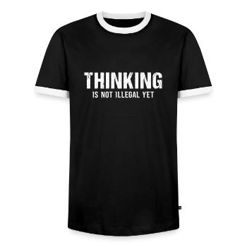 Thinking Is Not illegal yet Vintage Brain Sprüche - Männer Kontrast-T-Shirt - Schwarz/Weiß - Vorne - AI Model Female 172 light (172cm) & AI Model Male 178 light (178cm)