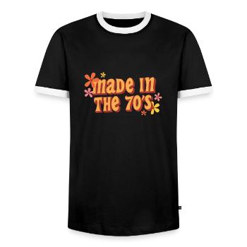 made in the 70s - T-shirt contrasté Homme - noir/blanc - Devant - AI Model Female 172 light (172cm) & AI Model Male 178 light (178cm)