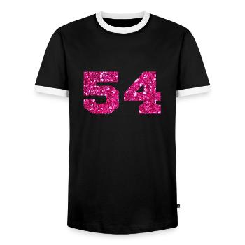 Numéro 54 paillettes rose - 54e anniversaire - T-shirt contrasté Homme - noir/blanc - Devant - AI Model Female 172 light (172cm) & AI Model Male 178 light (178cm)