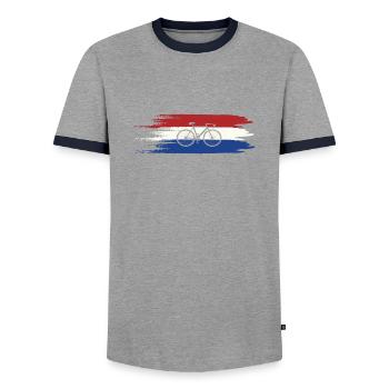 Drapeau des Pays-Bas Vélo Hollande - T-shirt contrasté Homme - gris/marine  - Devant - AI Model Female 172 light (172cm) & AI Model Male 178 light (178cm)