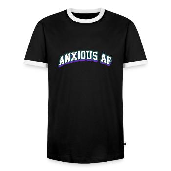 anxieux af Design pour un amateur de podcasts - T-shirt contrasté Homme - noir/blanc - Devant - AI Model Female 172 light (172cm) & AI Model Male 178 light (178cm)
