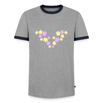 Beaucoup de jolies fleurs motif décoratif coloré belle - T-shirt contrasté Homme - gris/marine  - Devant - AI Model Female 172 light (172cm) & AI Model Male 178 light (178cm)