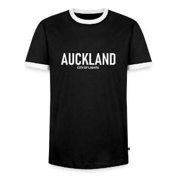 Auckland - City of Lights - New Zealand Neuseeland - Men's Ringer Shirt - black/white - Front - AI Model Female 172 light (172cm) & AI Model Male 178 light (178cm)