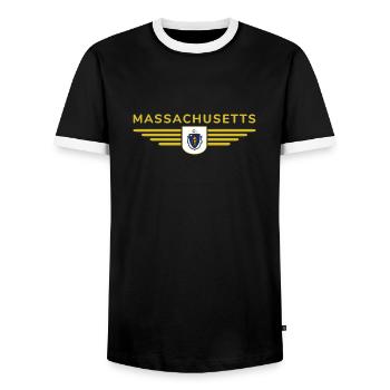 Massachusetts Fan T-Shirt – Stylish & Unique - Men's Ringer Shirt - black/white - Front - AI Model Female 172 light (172cm) & AI Model Male 178 light (178cm)