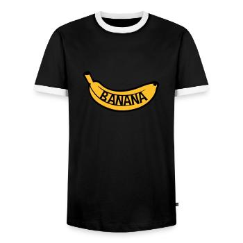 banana text logo obst banane lecker gesund essen b - Männer Kontrast-T-Shirt - Schwarz/Weiß - Vorne - AI Model Female 172 light (172cm) & AI Model Male 178 light (178cm)