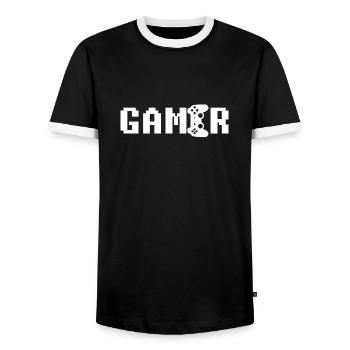 gamer - Men's Ringer Shirt - black/white - Front - AI Model Female 172 light (172cm) & AI Model Male 178 light (178cm)