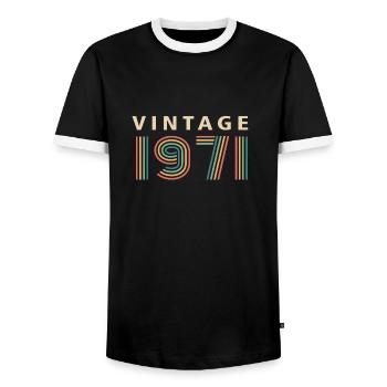 JAHRGANG 1971 - Männer Kontrast-T-Shirt - Schwarz/Weiß - Vorne - AI Model Female 172 light (172cm) & AI Model Male 178 light (178cm)