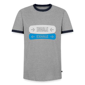 Inspirez expirez Yoga citation - T-shirt contrasté Homme - gris/marine  - Devant - AI Model Female 172 light (172cm) & AI Model Male 178 light (178cm)