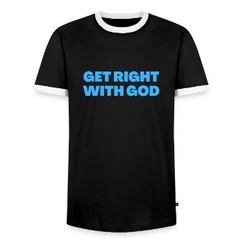 Se mettre en règle avec Dieu - Citations chrétiennes - T-shirt contrasté Homme - noir/blanc - Devant - AI Model Female 172 light (172cm) & AI Model Male 178 light (178cm)