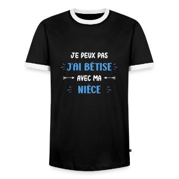 Je peux pas j'ai bêtise avec ma niece - T-shirt contrasté Homme - noir/blanc - Devant - AI Model Female 172 light (172cm) & AI Model Male 178 light (178cm)