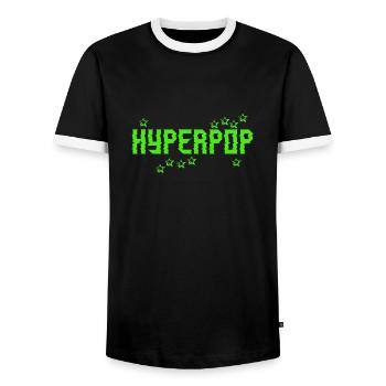 Retro 90s Hyperpop Aesthetic Music - Men's Ringer Shirt - black/white - Front - AI Model Female 172 light (172cm) & AI Model Male 178 light (178cm)