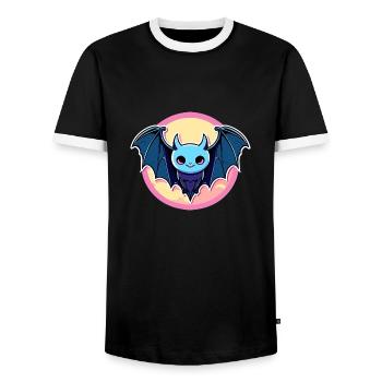 Bat Illustration - Men's Ringer Shirt - black/white - Front - AI Model Female 172 light (172cm) & AI Model Male 178 light (178cm)