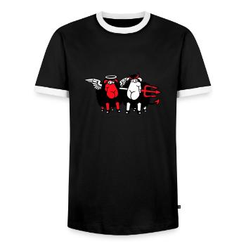 2 Mouton Ange Diable Satan Enfer Mal Paradis Bien - T-shirt contrasté Homme - noir/blanc - Devant - AI Model Female 172 light (172cm) & AI Model Male 178 light (178cm)
