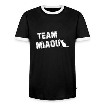 Team meow cat humor - Men's Ringer Shirt - black/white - Front - AI Model Female 172 light (172cm) & AI Model Male 178 light (178cm)