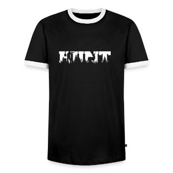 Hunter - Nature Gift Idea - Men's Ringer Shirt - black/white - Front - AI Model Female 172 light (172cm) & AI Model Male 178 light (178cm)