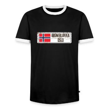 Grunerlokka Oslo - Männer Kontrast-T-Shirt - Schwarz/Weiß - Vorne - AI Model Female 172 light (172cm) & AI Model Male 178 light (178cm)