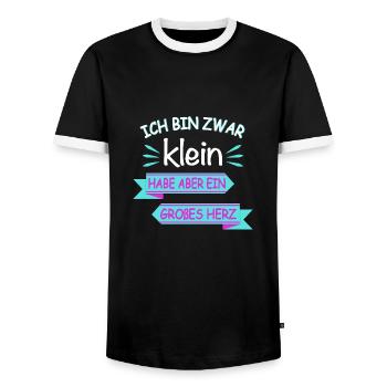 Ich bin zwar klein großes Herz Spruch - Männer Kontrast-T-Shirt - Schwarz/Weiß - Vorne - AI Model Female 172 light (172cm) & AI Model Male 178 light (178cm)