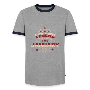 Janvier 1974 Anniversaire - T-shirt contrasté Homme - gris/marine  - Devant - AI Model Female 172 light (172cm) & AI Model Male 178 light (178cm)