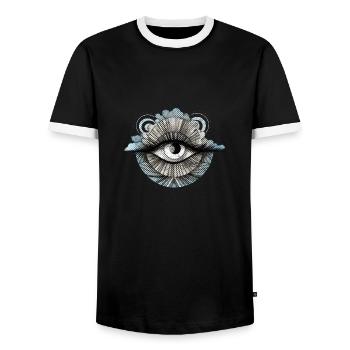 Allsehendes 70er Jahre Auge Wolke Retro Vintage - Männer Kontrast-T-Shirt - Schwarz/Weiß - Vorne - AI Model Female 172 light (172cm) & AI Model Male 178 light (178cm)