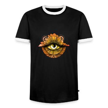 Allsehendes 70er Jahre Auge Wolke Retro Vintage - Männer Kontrast-T-Shirt - Schwarz/Weiß - Vorne - AI Model Female 172 light (172cm) & AI Model Male 178 light (178cm)